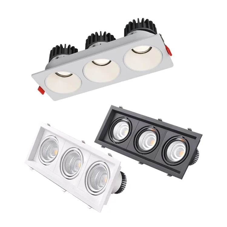 Rechteckige Downlights mit drei schwenkbaren Modulen