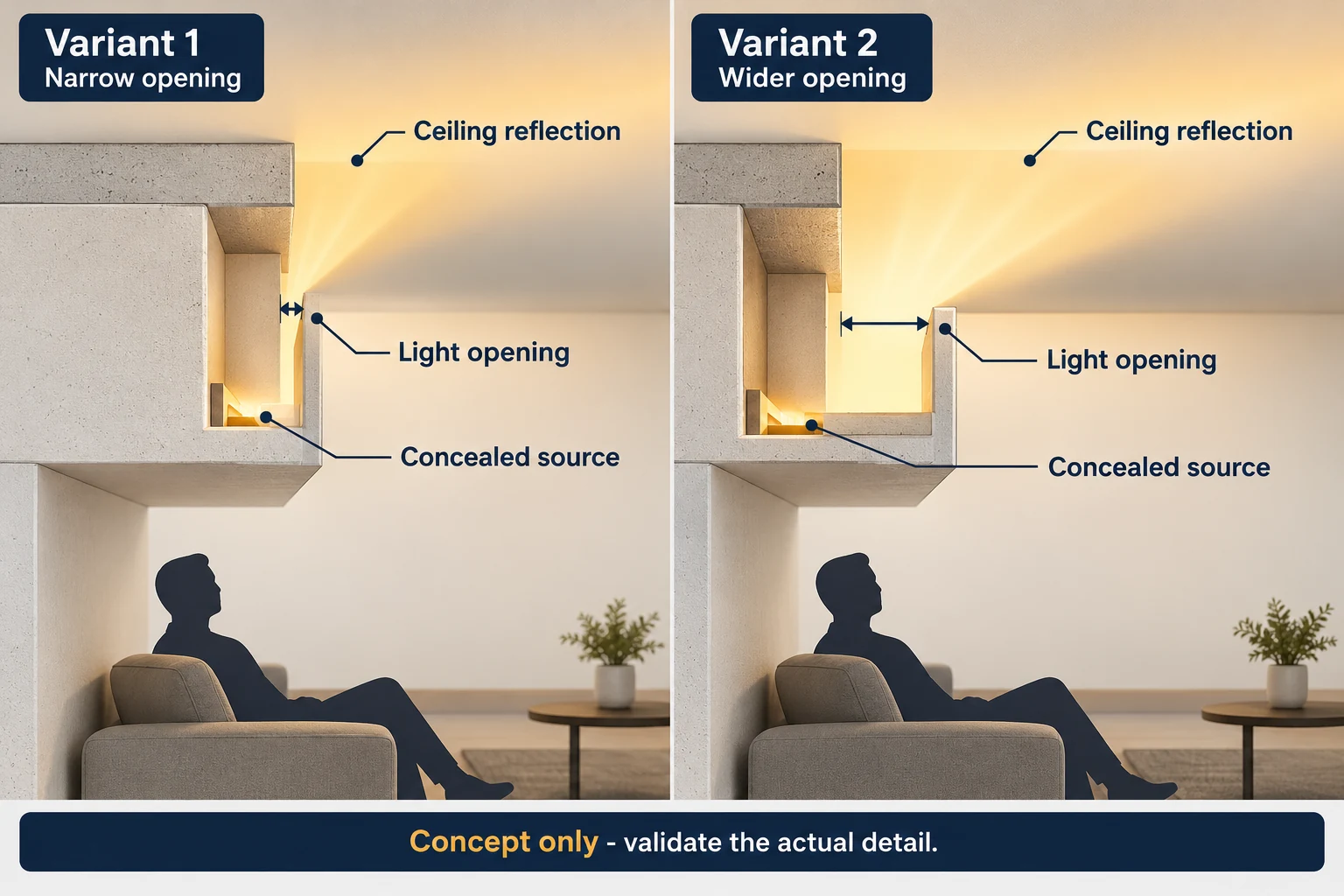 indirect led cove lighting source concealment